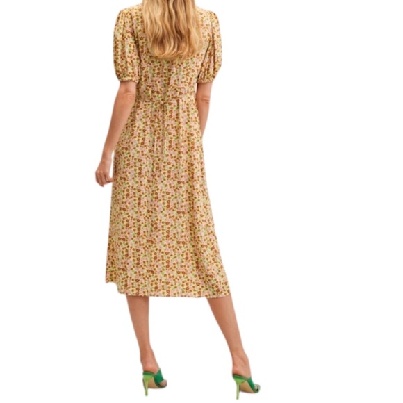 NWT Mango boho butter yellow floral print balloon sleeve wrap midi dress XS - Picture 5 of 17